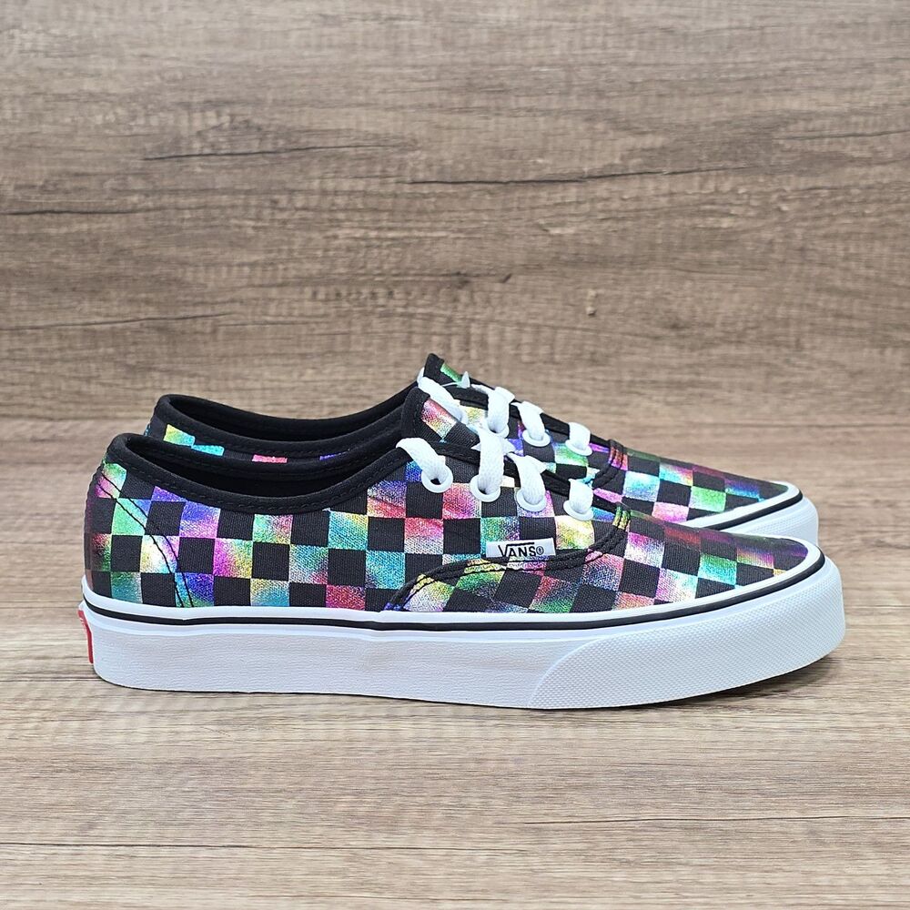 VANS Authentic Iridiscent Checkerboard Women's Sz 6.5 Black Multicolor Shoes NEW